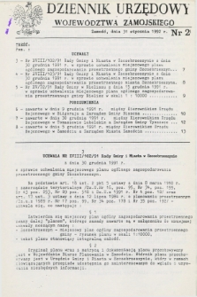 Dziennik Urzędowy Województwa Zamojskiego. 1992, nr 2 (31 stycznia)
