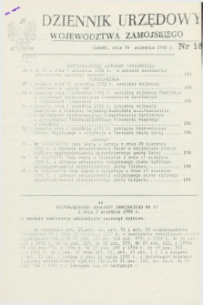 Dziennik Urzędowy Województwa Zamojskiego. 1992, nr 18 (30 września)