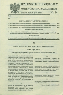 Dziennik Urzędowy Województwa Zamojskiego. 1993, nr 14 (26 lipca)