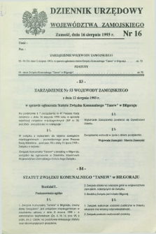 Dziennik Urzędowy Województwa Zamojskiego. 1993, nr 16 (16 sierpnia)