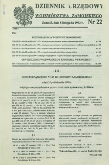 Dziennik Urzędowy Województwa Zamojskiego. 1993, nr 22 (8 listopada)
