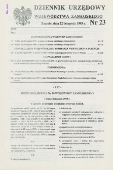 Dziennik Urzędowy Województwa Zamojskiego. 1993, nr 23 (22 listopada)