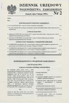 Dziennik Urzędowy Województwa Zamojskiego. 1994, nr 2 (5 lutego)