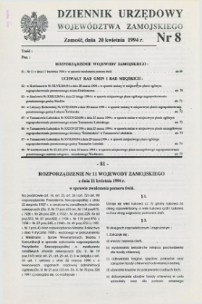 Dziennik Urzędowy Województwa Zamojskiego. 1994, nr 8 (20 kwietnia)