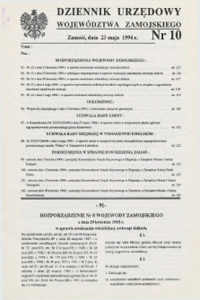 Dziennik Urzędowy Województwa Zamojskiego. 1994, nr 10 (23 maja)