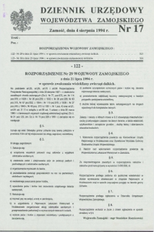 Dziennik Urzędowy Województwa Zamojskiego. 1994, nr 17 (4 sierpnia)