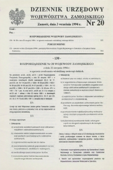 Dziennik Urzędowy Województwa Zamojskiego. 1994, nr 20 (3 września)