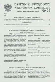 Dziennik Urzędowy Województwa Zamojskiego. 1994, nr 22 (23 września)