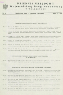 Dziennik Urzędowy Wojewódzkiej Rady Narodowej w Wałbrzychu. 1982, nr 5 (11 listopada)