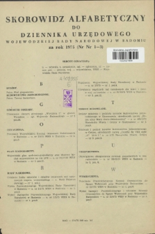 Dziennik Urzędowy Wojewódzkiej Rady Narodowej w Radomiu. 1975, Skorowidz alfabetyczny