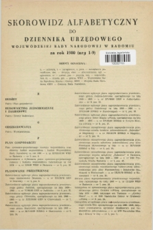 Dziennik Urzędowy Wojewódzkiej Rady Narodowej w Radomiu. 1980, Skorowidz alfabetyczny