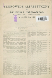 Dziennik Urzędowy Województwa Radomskiego. 1984, Skorowidz alfabetyczny