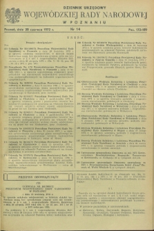 Dziennik Urzędowy Wojewódzkiej Rady Narodowej w Poznaniu. 1972, nr 14 (28 czerwca)