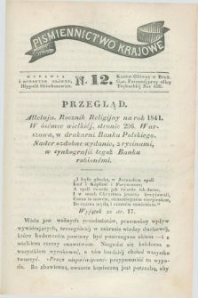 Piśmiennictwo Krajowe. 1841, Ner 12 ([19 marca])