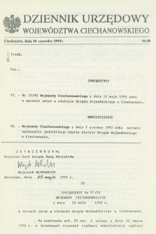 Dziennik Urzędowy Województwa Ciechanowskiego. 1992, nr 20 (30 czerwca)