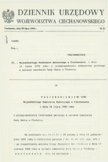 Dziennik Urzędowy Województwa Ciechanowskiego. 1992, nr 21 (20 lipca)