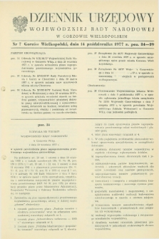 Dziennik Urzędowy Wojewódzkiej Rady Narodowej w Gorzowie Wielkopolskim. 1977, nr 7 (14 października)