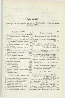 Iris : czasopismo poświęcone ogrodnictwu, sadownictwu, pszczelnictwu, sztukom pięknym i t. d. 1869, Spis rzeczy zawartych w czasopismie Iris od m. października 1868 do końca grudnia 1869