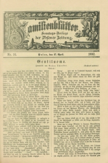 Familienblätter : Sonntags-Beilage der Posener Zeitung. 1892, Nr. 16 (17 April)