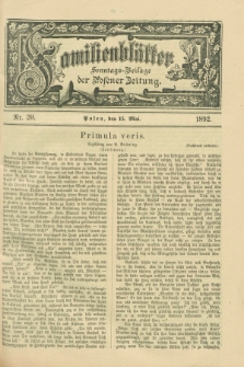 Familienblätter : Sonntags-Beilage der Posener Zeitung. 1892, Nr. 20 (15 Mai)