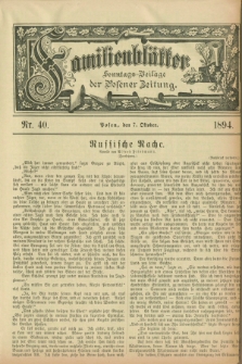 Familienblätter : Sonntags-Beilage der Posener Zeitung. 1894, Nr. 40 (7 Oktober)