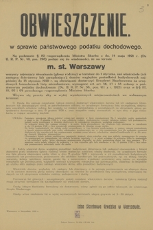 Obwieszczenie w sprawie państwowego podatku dochodowego m. st. Warszawy