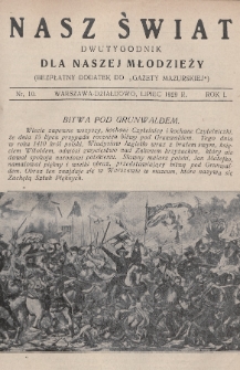 Nasz Świat : dwutygodnik dla naszej młodzieży : bezpłatny dodatek do „Nowin”. 1929, nr 10