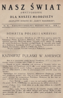 Nasz Świat : dwutygodnik dla naszej młodzieży : bezpłatny dodatek do „Nowin”. 1929, nr 16