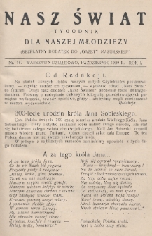 Nasz Świat : tygodnik dla naszej młodzieży : bezpłatny dodatek do „Gazety Mazurskiej”. 1929, nr 18