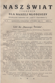 Nasz Świat : tygodnik dla naszej młodzieży : bezpłatny dodatek do „Gazety Mazurskiej”. 1930, nr 4