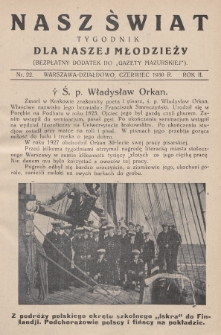 Nasz Świat : tygodnik dla naszej młodzieży : bezpłatny dodatek do „Gazety Mazurskiej”. 1930, nr 22