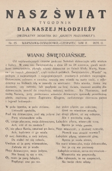 Nasz Świat : tygodnik dla naszej młodzieży : bezpłatny dodatek do „Gazety Mazurskiej”. 1930, nr 25