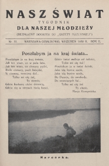 Nasz Świat : tygodnik dla naszej młodzieży : bezpłatny dodatek do „Gazety Mazurskiej”. 1930, nr 37