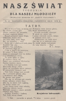 Nasz Świat : tygodnik dla naszej młodzieży : bezpłatny dodatek do „Gazety Mazurskiej”. 1930, nr 41