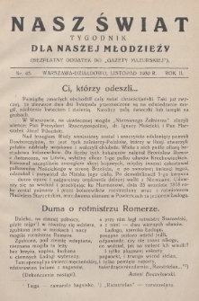 Nasz Świat : tygodnik dla naszej młodzieży : bezpłatny dodatek do „Gazety Mazurskiej”. 1930, nr 45