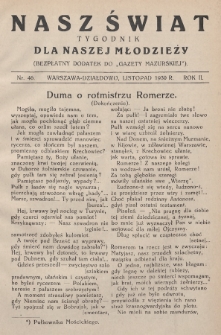 Nasz Świat : tygodnik dla naszej młodzieży : bezpłatny dodatek do „Gazety Mazurskiej”. 1930, nr 46