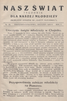 Nasz Świat : tygodnik dla naszej młodzieży : bezpłatny dodatek do „Gazety Mazurskiej”. 1930, nr 49