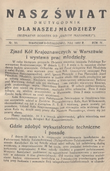 Nasz Świat : dwutygodnik dla naszej młodzieży : bezpłatny dodatek do „Gazety Mazurskiej”. 1932, nr 16