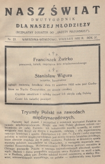 Nasz Świat : dwutygodnik dla naszej młodzieży : bezpłatny dodatek do „Gazety Mazurskiej”. 1932, nr 25