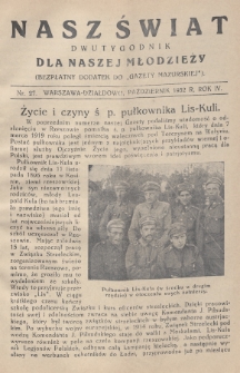 Nasz Świat : dwutygodnik dla naszej młodzieży : bezpłatny dodatek do „Gazety Mazurskiej”. 1932, nr 27