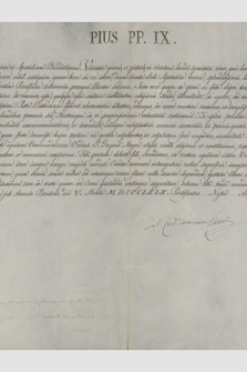 Dokument papieża Piusa IX dotyczący mianowania Sobiesława Mieroszewskiego kawalerem Orderu św. Grzegorza Wielkiego