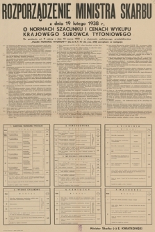 Rozporządzenie Ministra Skarbu z dnia 19 lutego 1938 o normach szacunku i cenach wykupu krajowego surowca tytoniowego
