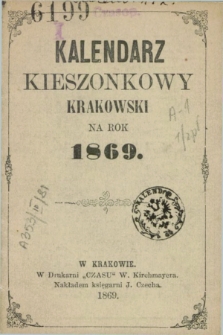 Kalendarz Kieszonkowy Krakowski Na Rok 1869
