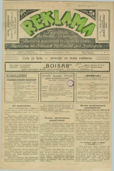 Reklama : tygodnik dla handlu i przemysłu = Réclame Industrielle et Commerciale = Reklame : Wochenblatt für Handel und Industrie. R.3, nr 1 (20 grudnia 1927)