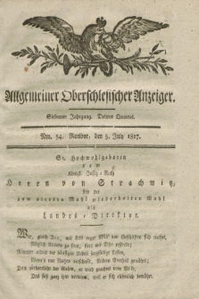 Allgemeiner Oberschlesischer Anzeiger. Jg.7, Quartal 3, Nro. 54 (5 July 1817)