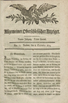 Allgemeiner Oberschlesischer Anzeiger. Jg.9, Quartal 3, Nro. 72 (8 September 1819)