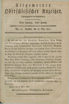 Allgemeiner Oberschlesischer Anzeiger. Jg.11, Quartal 1, Nro. 22 (17 März 1821) + dod.