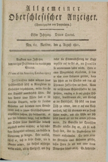 Allgemeiner Oberschlesischer Anzeiger. Jg.11, Quartal 3, Nro. 62 (4 August 1821)