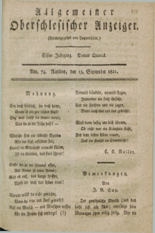 Allgemeiner Oberschlesischer Anzeiger. Jg.11, Quartal 3, Nro. 74 (15 September 1821)