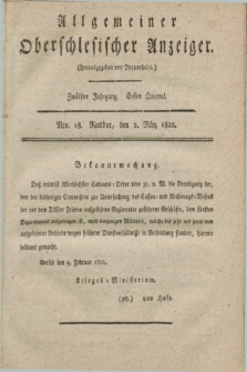 Allgemeiner Oberschlesischer Anzeiger. Jg.12, Quartal 1, Nro. 18 (2 März 1822) + dod.